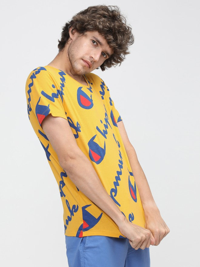 Locomotive Men Mustard Printed Slim Fit T-Shirt - Mustard - Image 5