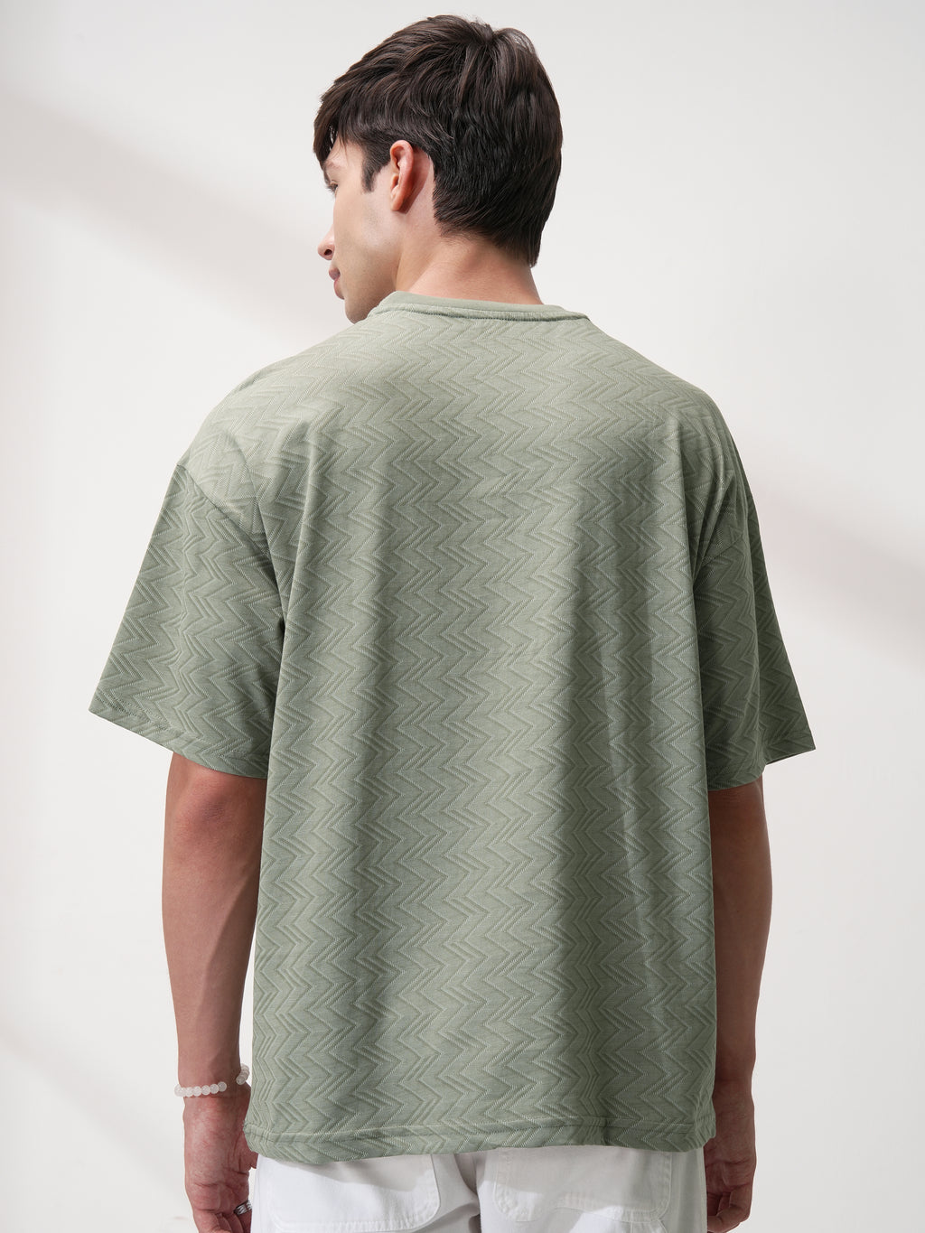 Locomotive Men Olive Self Design Round Neck T-Shirt - Olive - Image 3