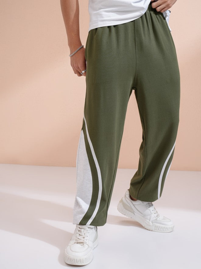Highlander Men Olive Straight Fit Colourblocked Joggers - Olive - Image 1