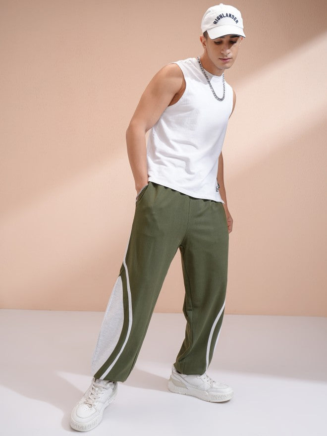 Highlander Men Olive Straight Fit Colourblocked Joggers - Olive - Image 2