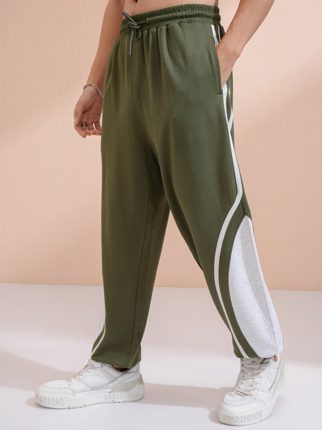 Highlander Men Olive Straight Fit Colourblocked Joggers - Olive - Image 4