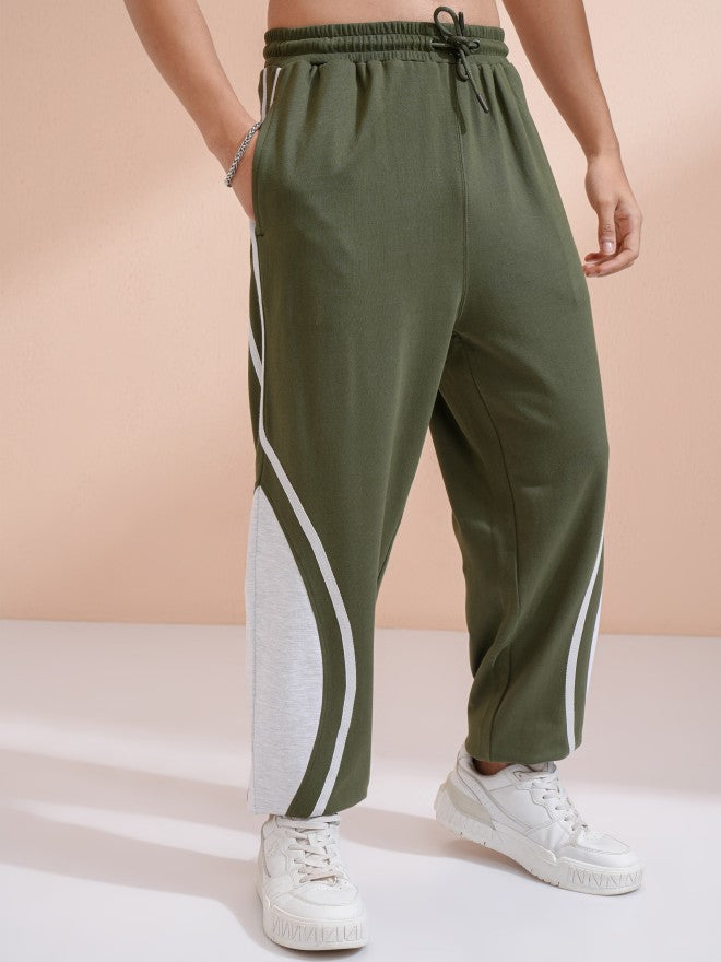 Highlander Men Olive Straight Fit Colourblocked Joggers - Olive - Image 6