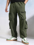 Highlander Men Olive Straight Fit Solid Cargos - Olive - Image 1