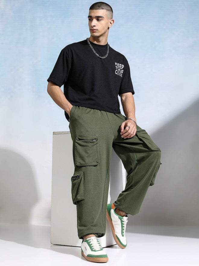 Highlander Men Olive Straight Fit Solid Cargos - Olive - Image 2
