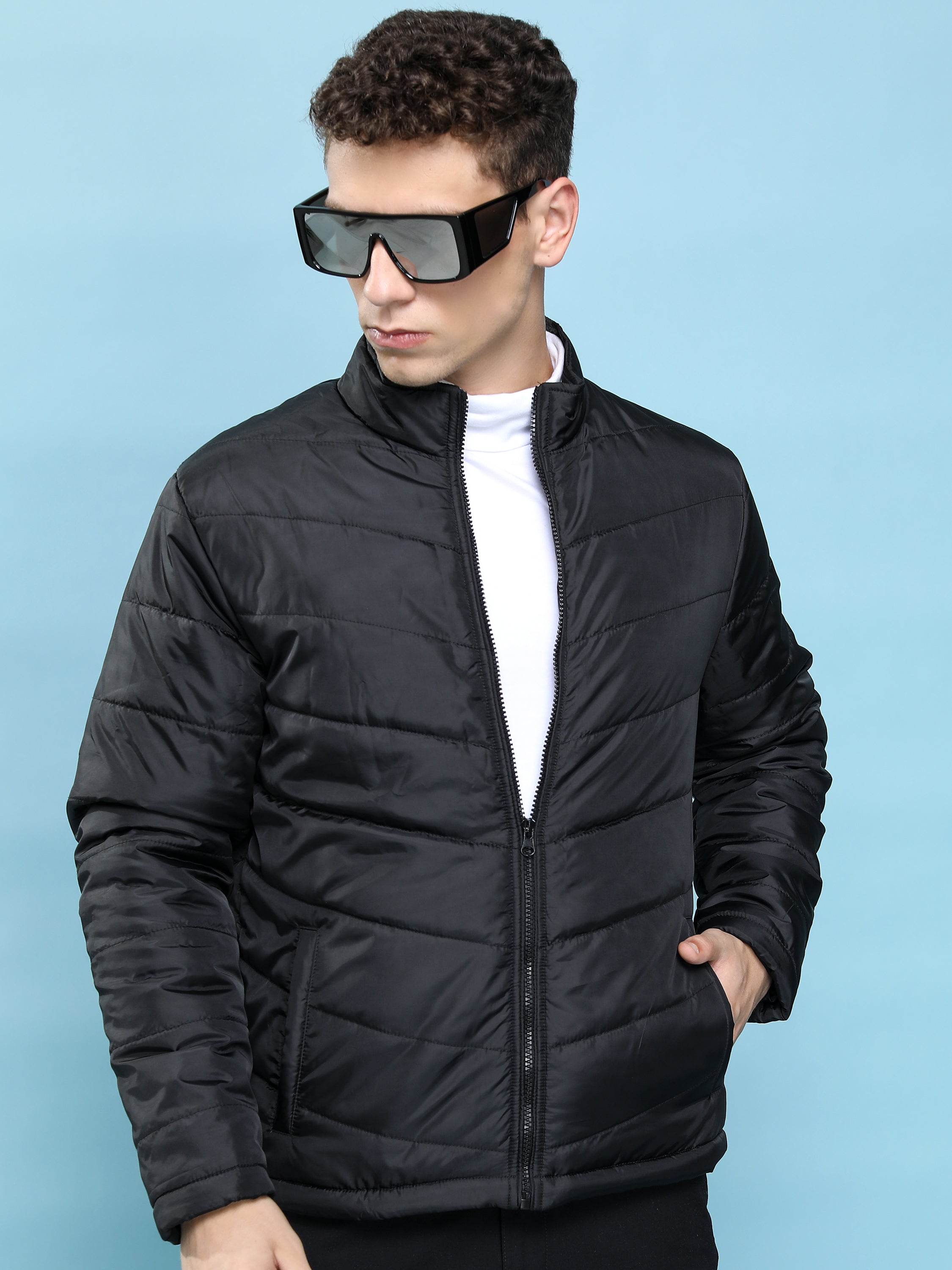 Purple By Highlander Men Black Solid Puffer Jacket - Black - Image 1