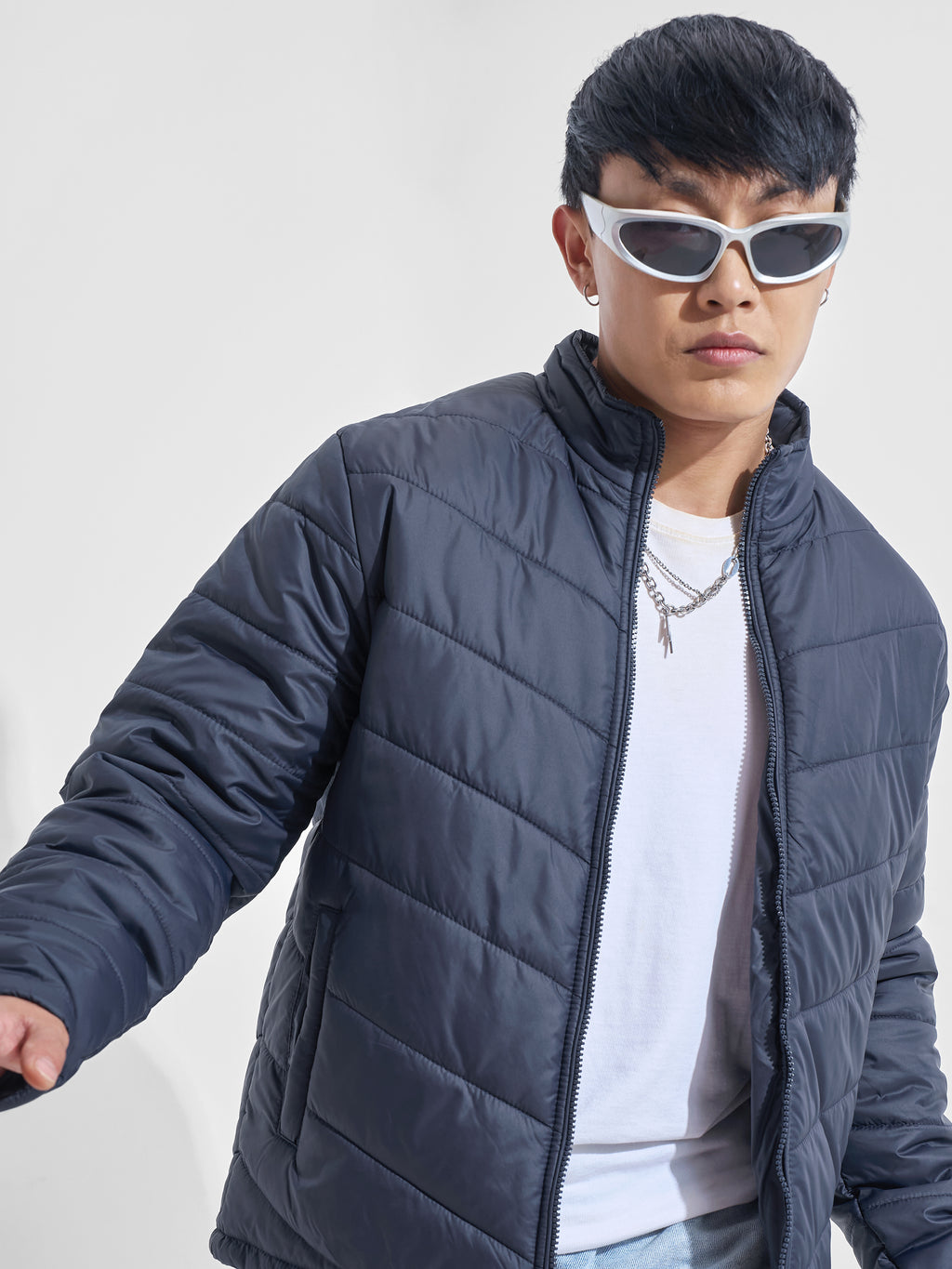 Purple By Highlander Men Navy Blue Solid Puffer Jacket - Navy Blue - Image 1