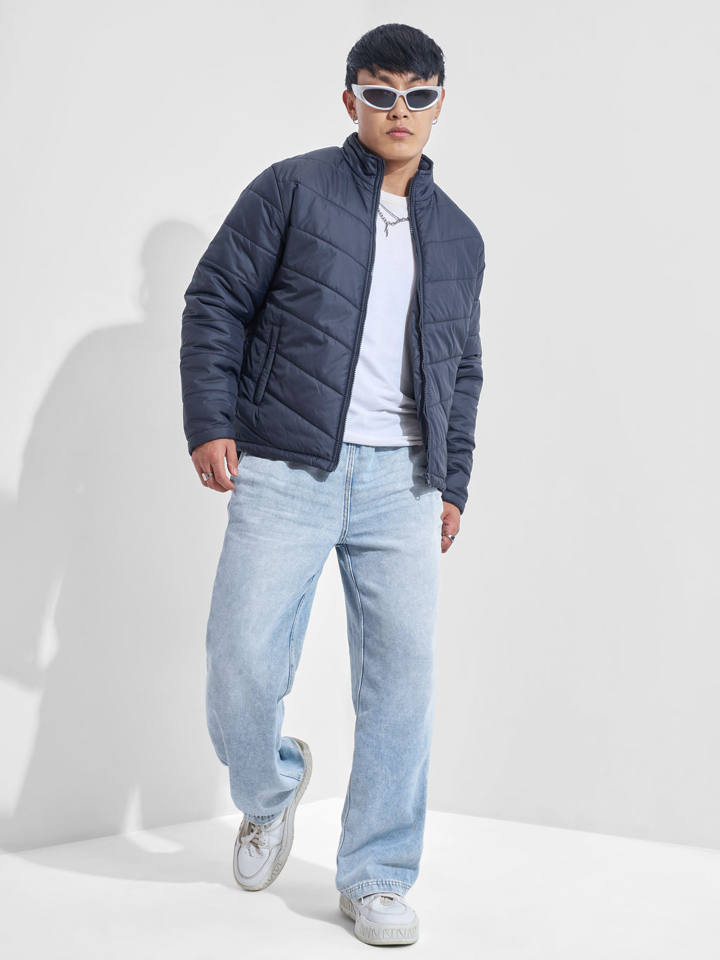 Purple By Highlander Men Navy Blue Solid Puffer Jacket - Navy Blue - Image 2