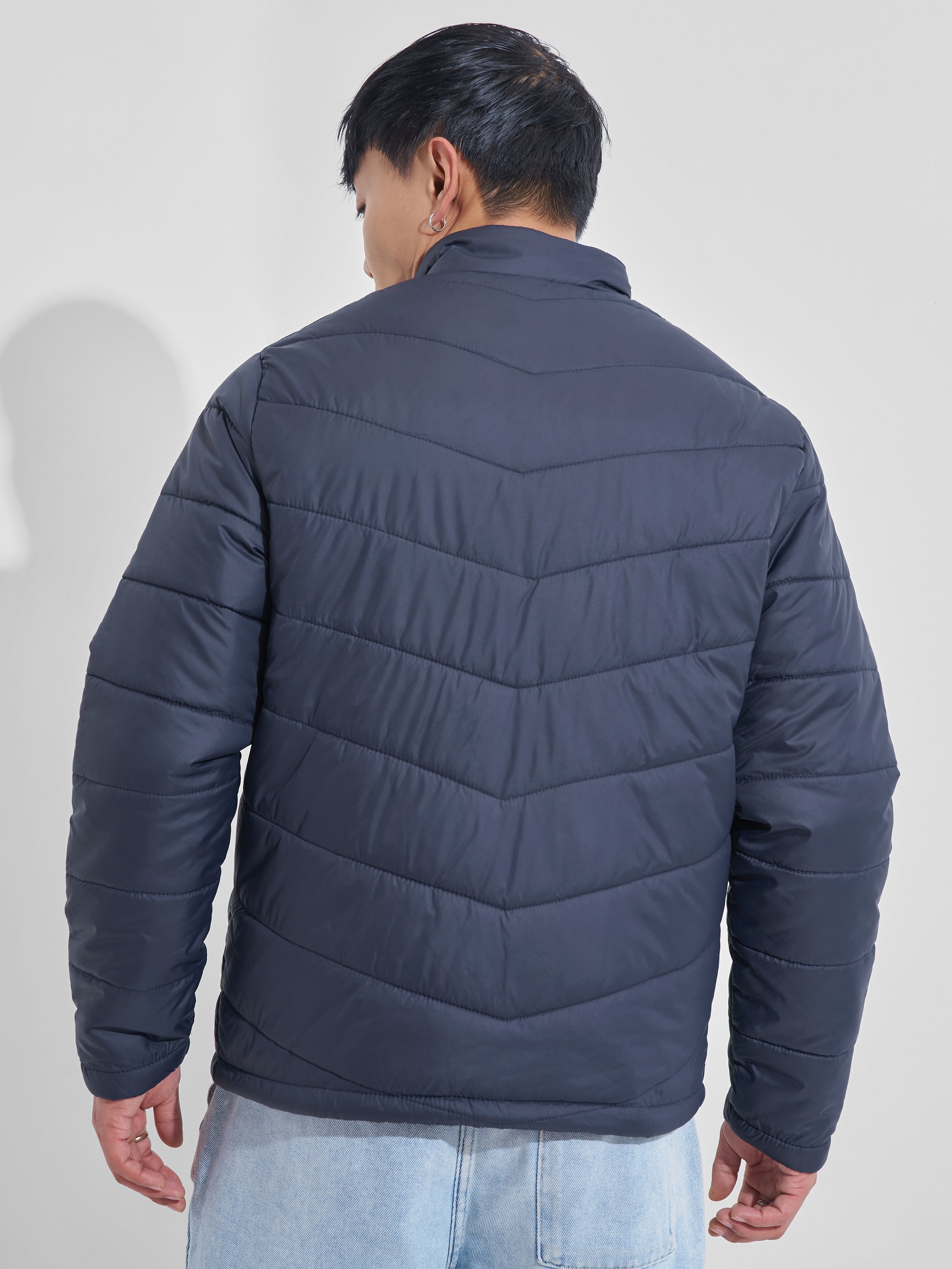 Purple By Highlander Men Navy Blue Solid Puffer Jacket - Navy Blue - Image 3