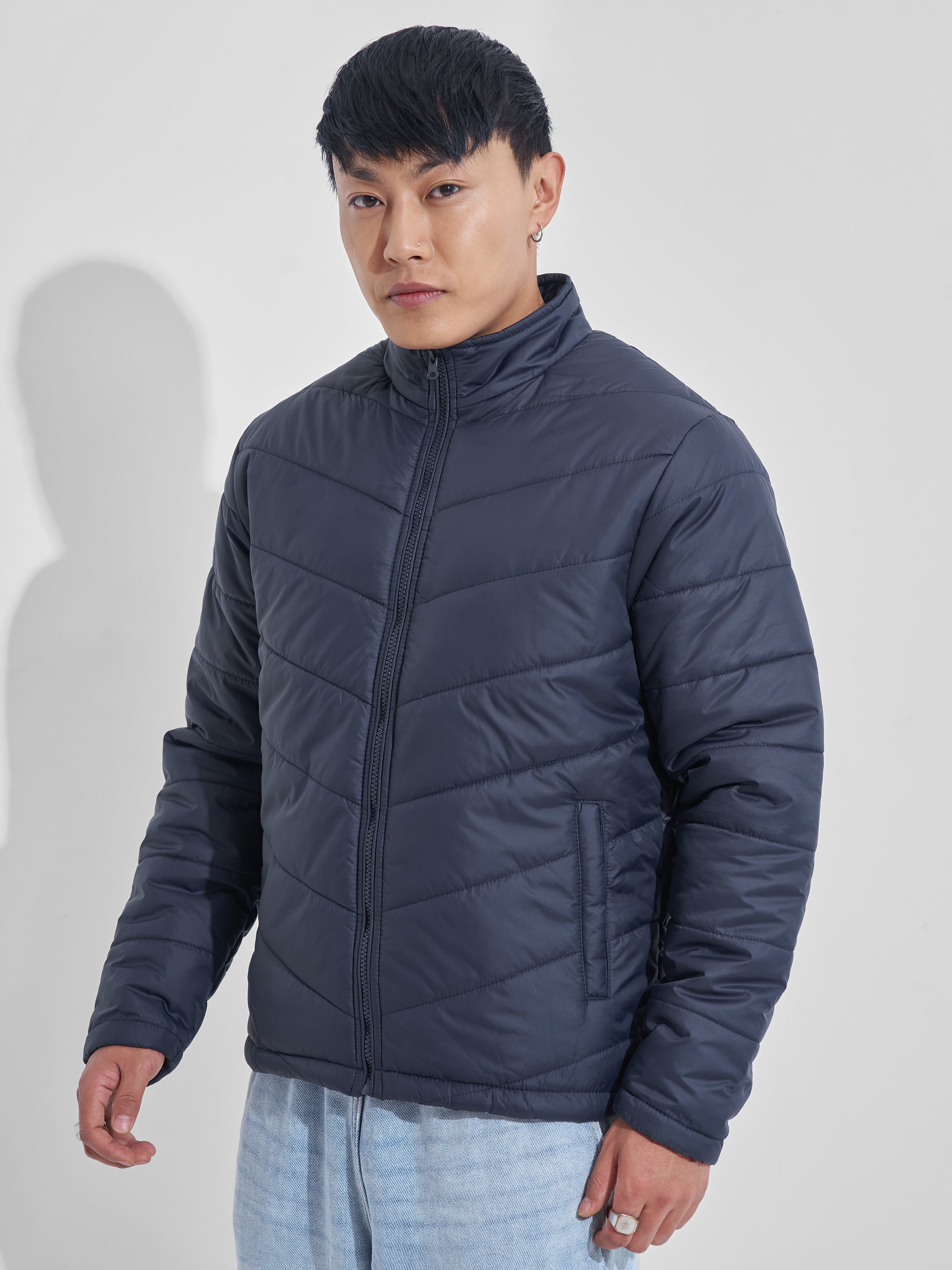 Purple By Highlander Men Navy Blue Solid Puffer Jacket - Navy Blue - Image 4