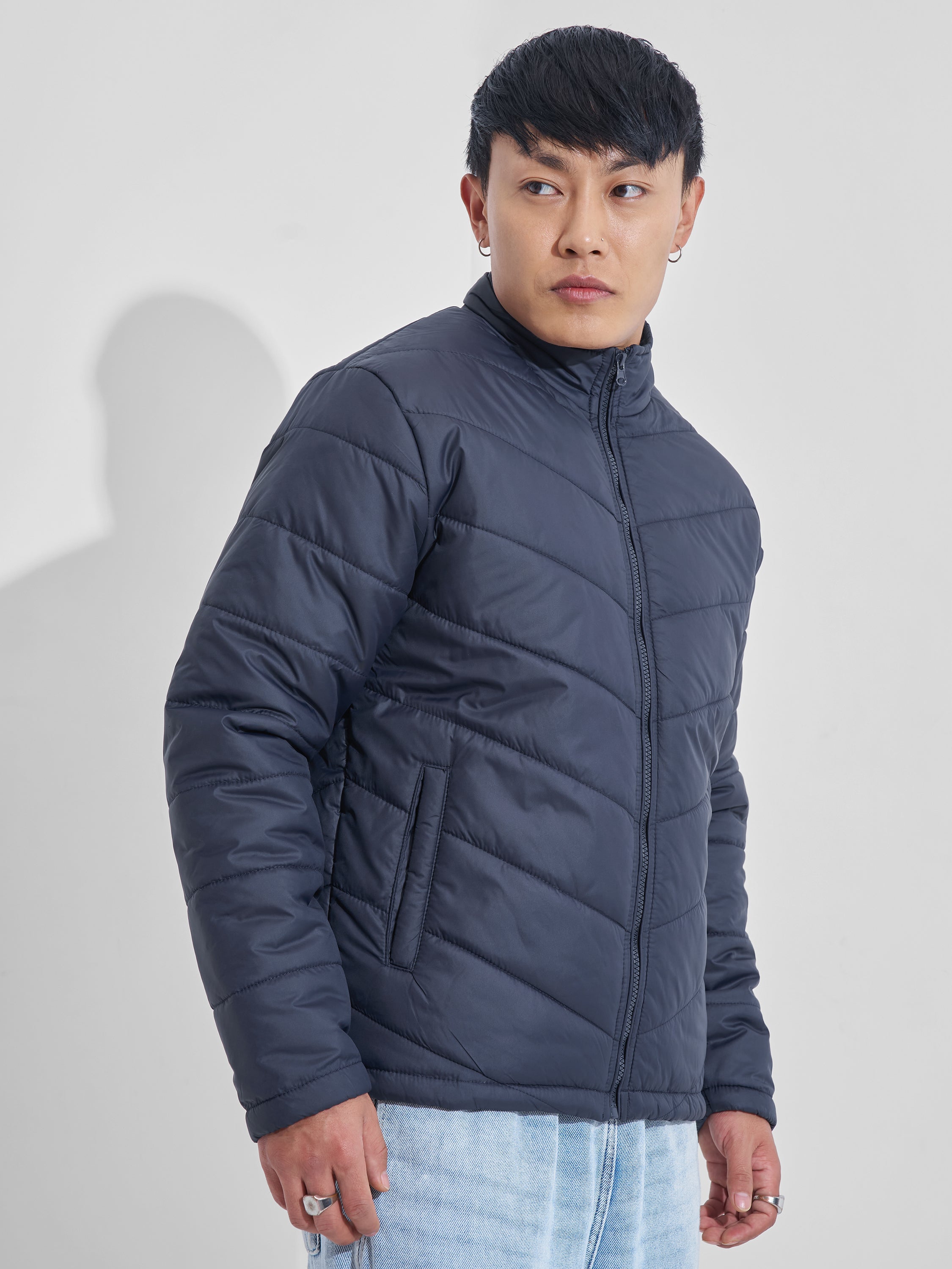 Purple By Highlander Men Navy Blue Solid Puffer Jacket - Navy Blue - Image 6