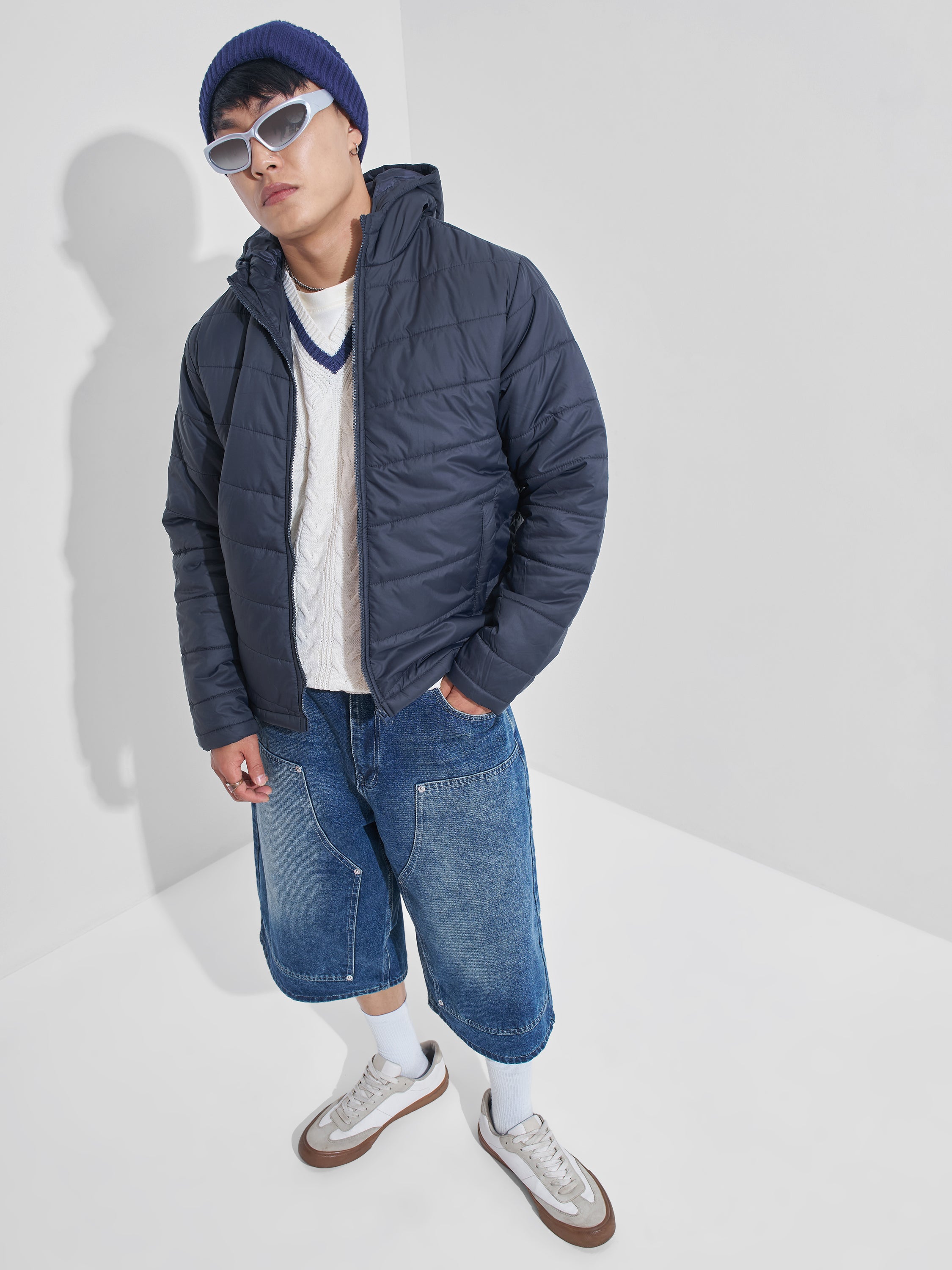 Purple By Highlander Men Navy Blue Solid Puffer Jacket - Navy Blue - Image 2