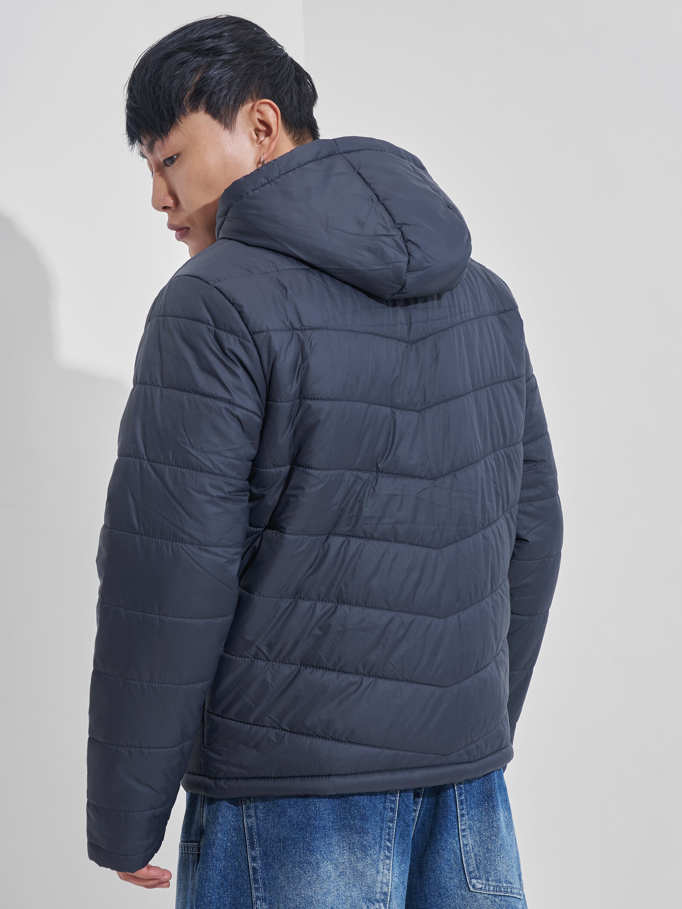 Purple By Highlander Men Navy Blue Solid Puffer Jacket - Navy Blue - Image 3