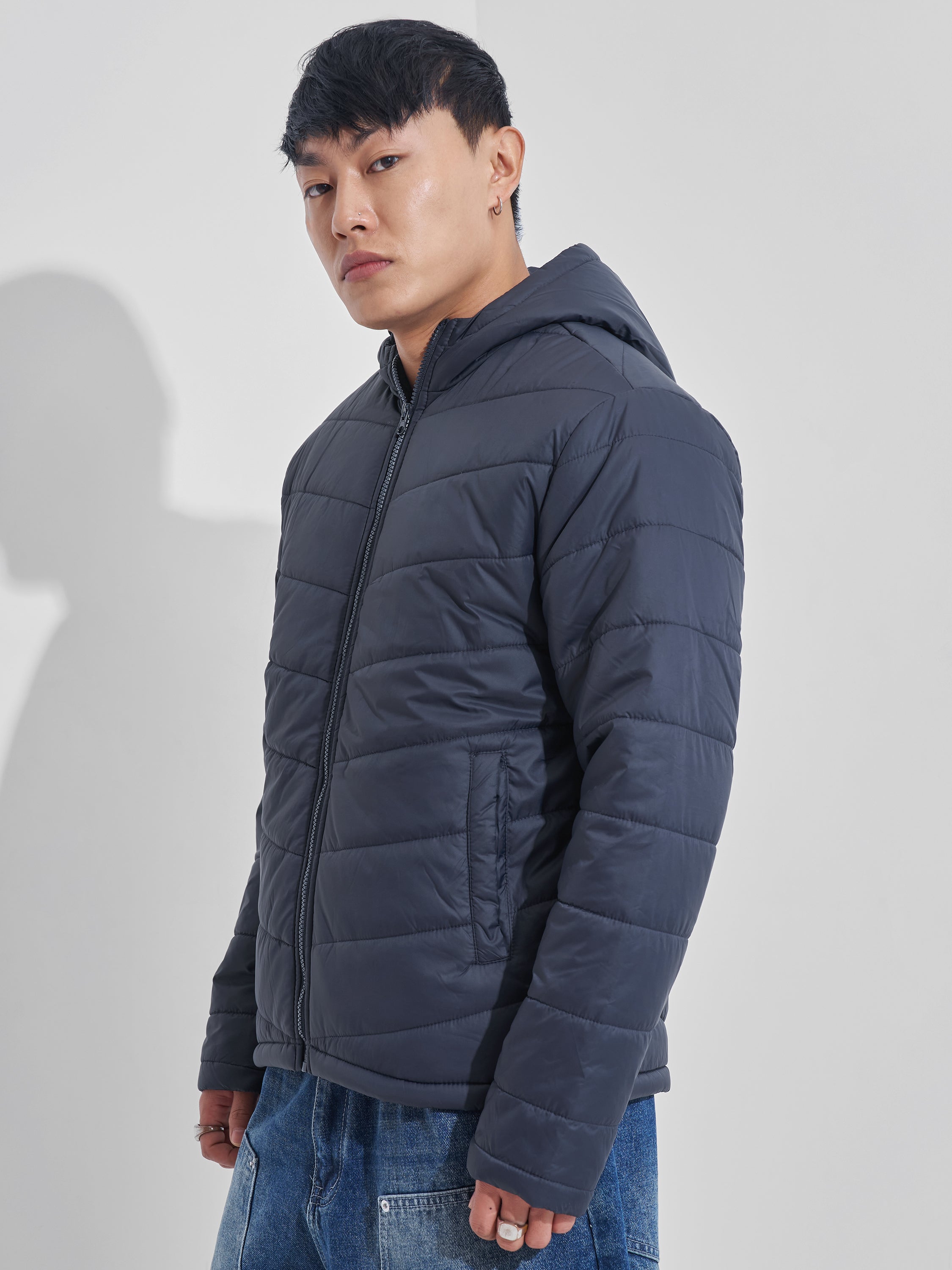 Purple By Highlander Men Navy Blue Solid Puffer Jacket - Navy Blue - Image 4