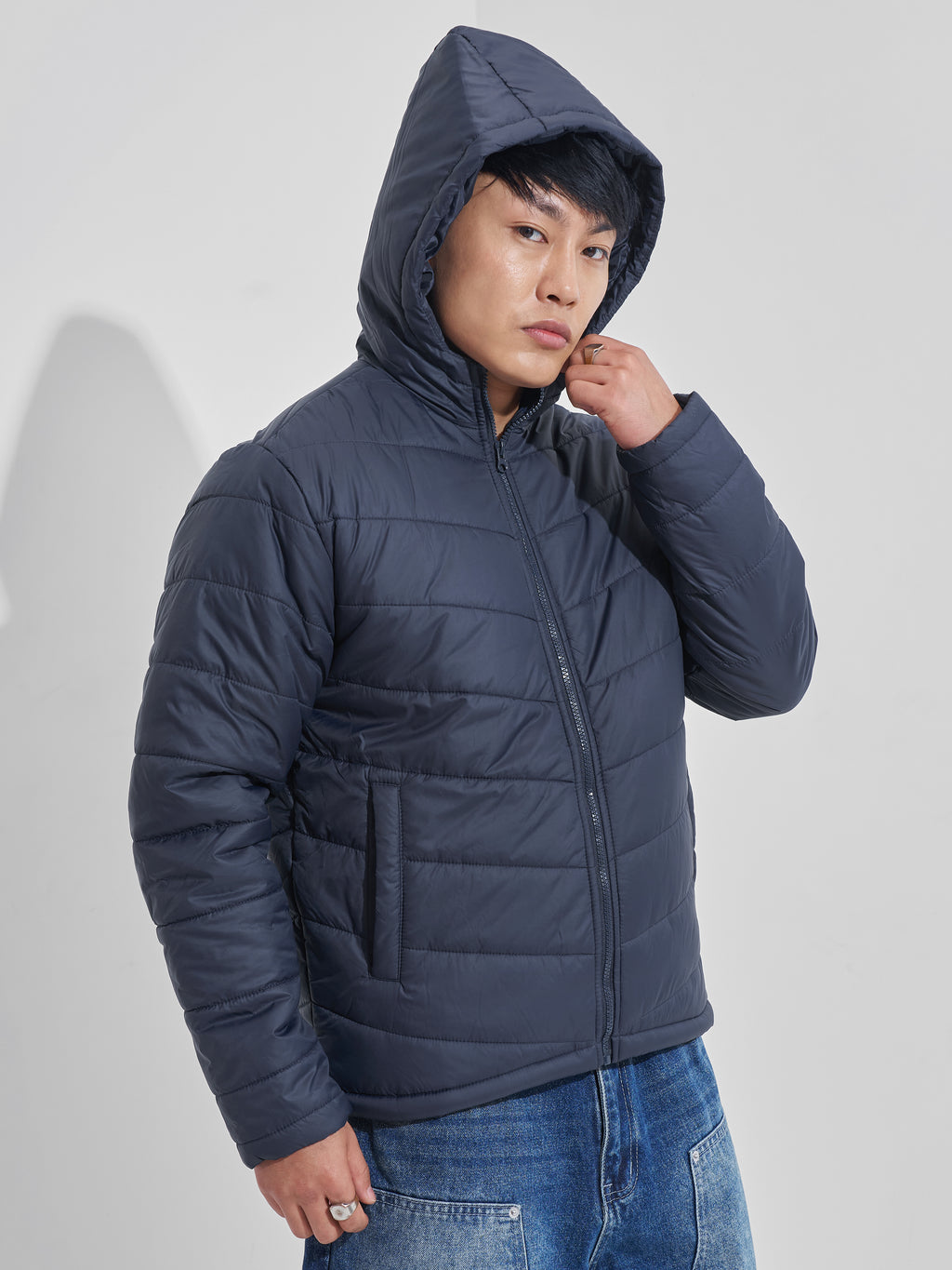 Purple By Highlander Men Navy Blue Solid Puffer Jacket - Navy Blue - Image 6