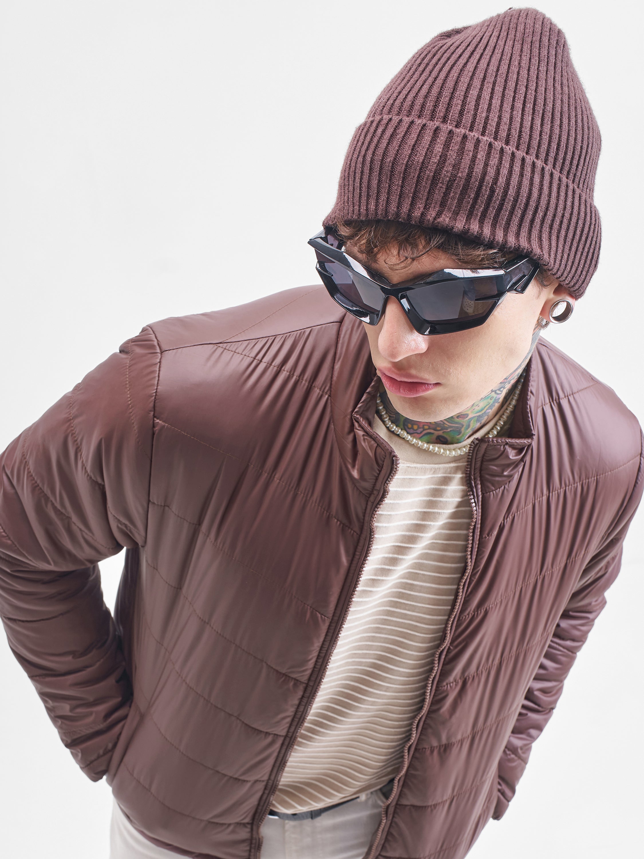 Purple By Highlander Men Burgundy Solid Puffer Jacket - Burgundy - Image 1