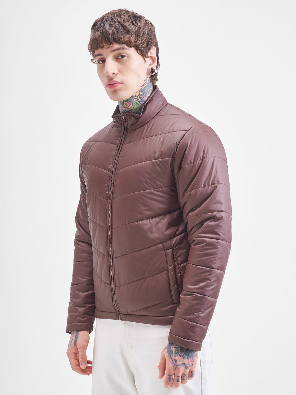Purple By Highlander Men Burgundy Solid Puffer Jacket - Burgundy - Image 4