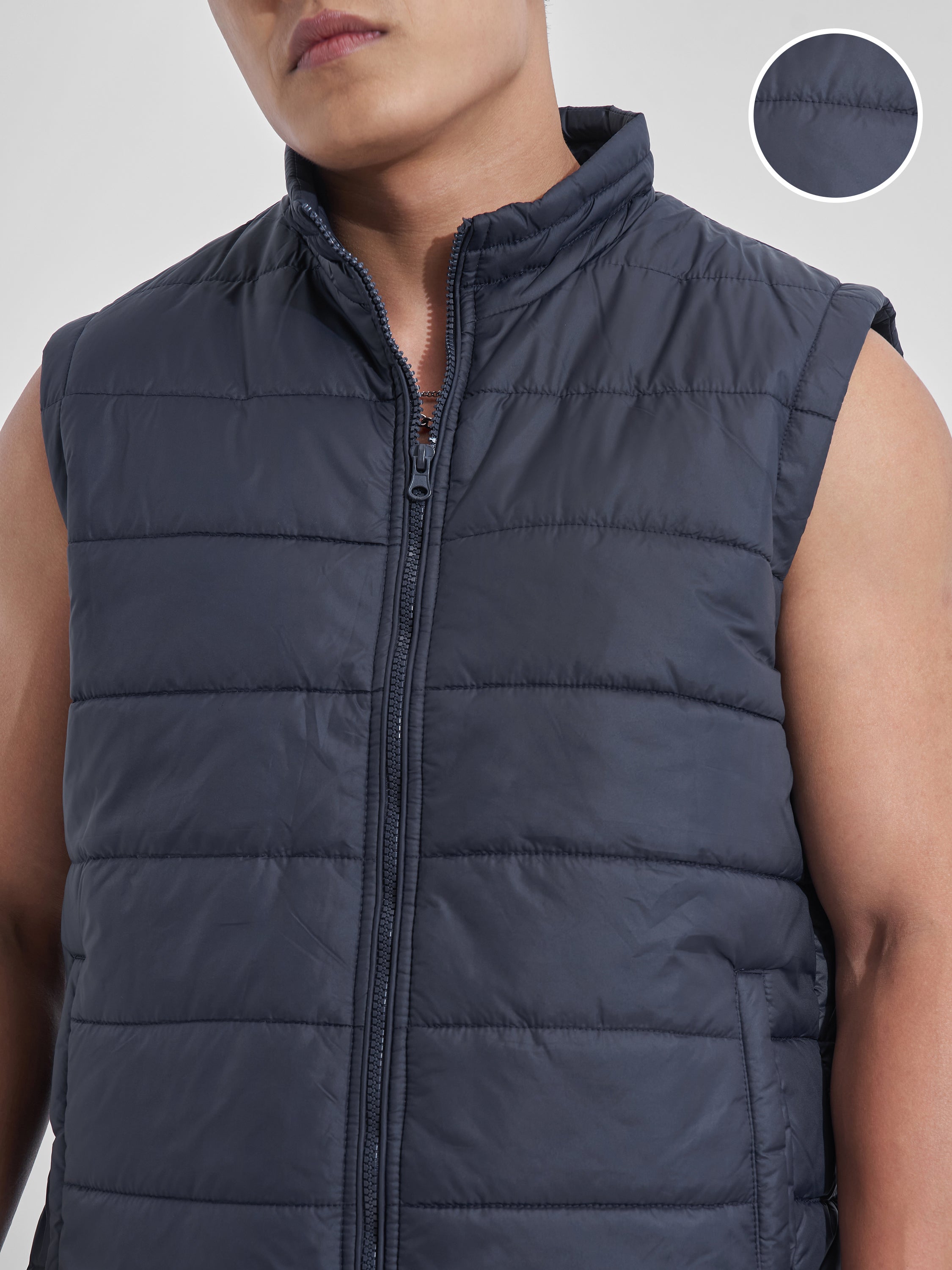 Purple By Highlander Men Navy Blue Solid Puffer Jacket - Navy Blue - Image 5