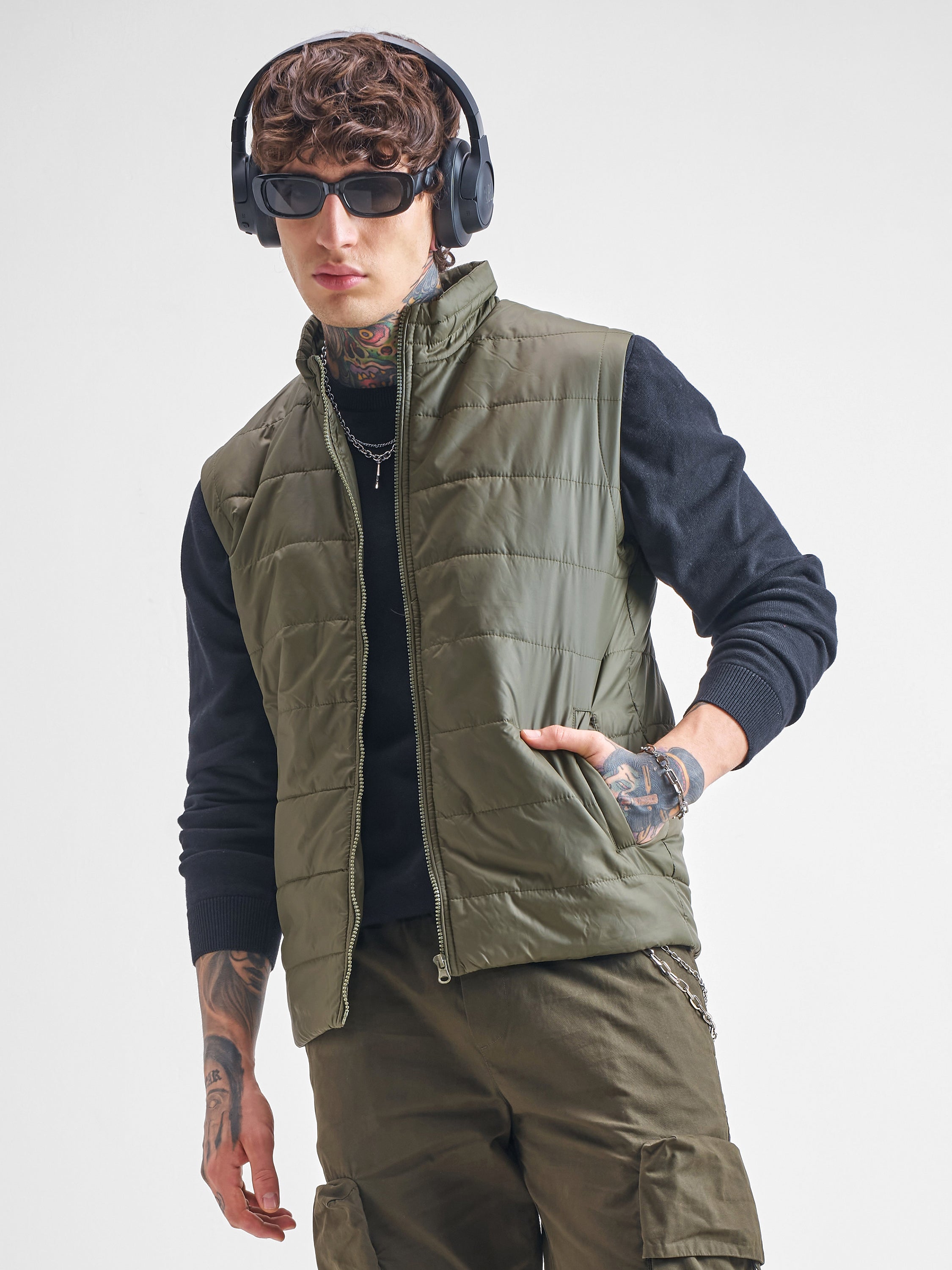 Purple By Highlander Men Olive Solid Puffer Jacket - Olive - Image 1