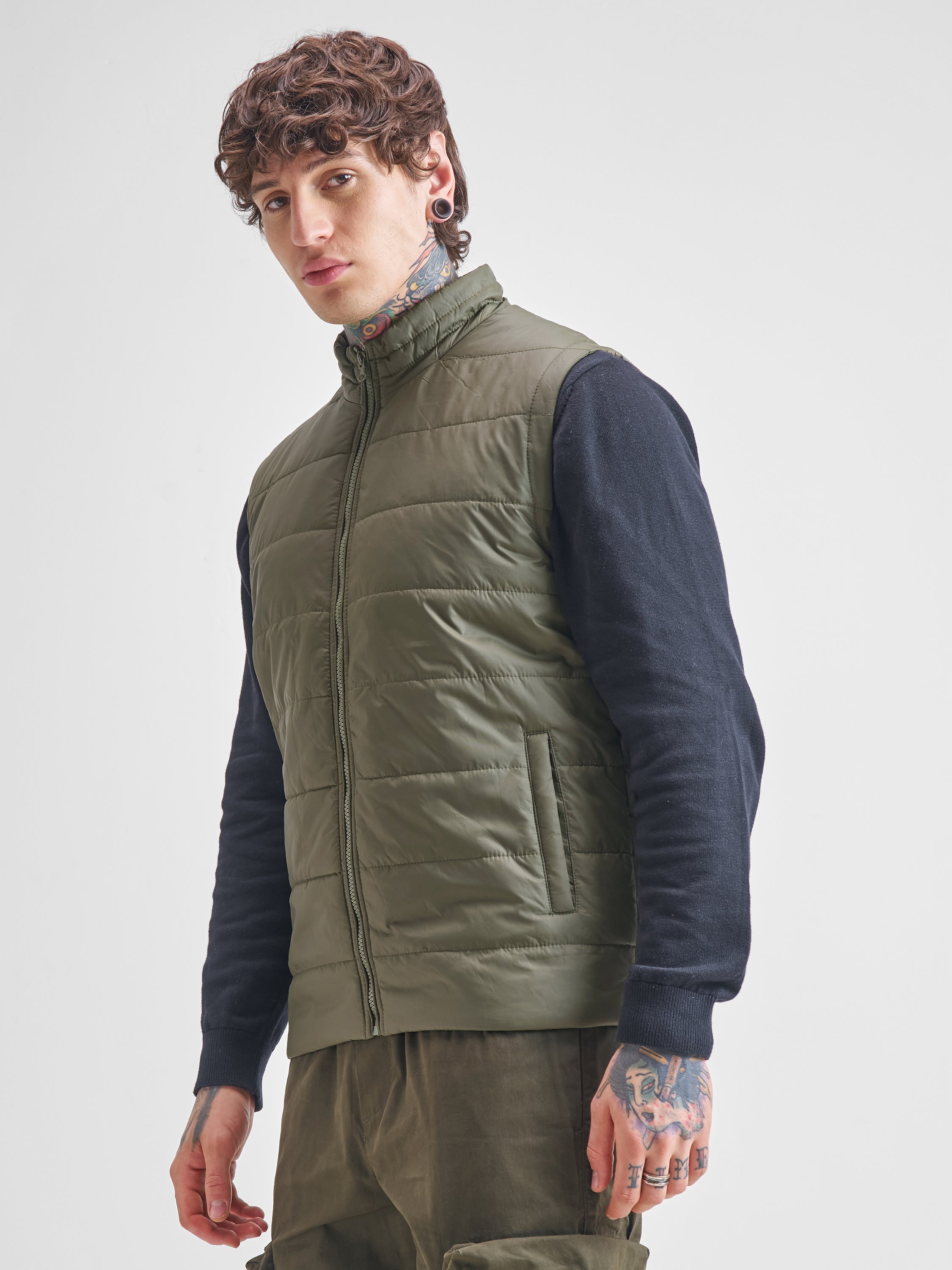 Purple By Highlander Men Olive Solid Puffer Jacket - Olive - Image 4