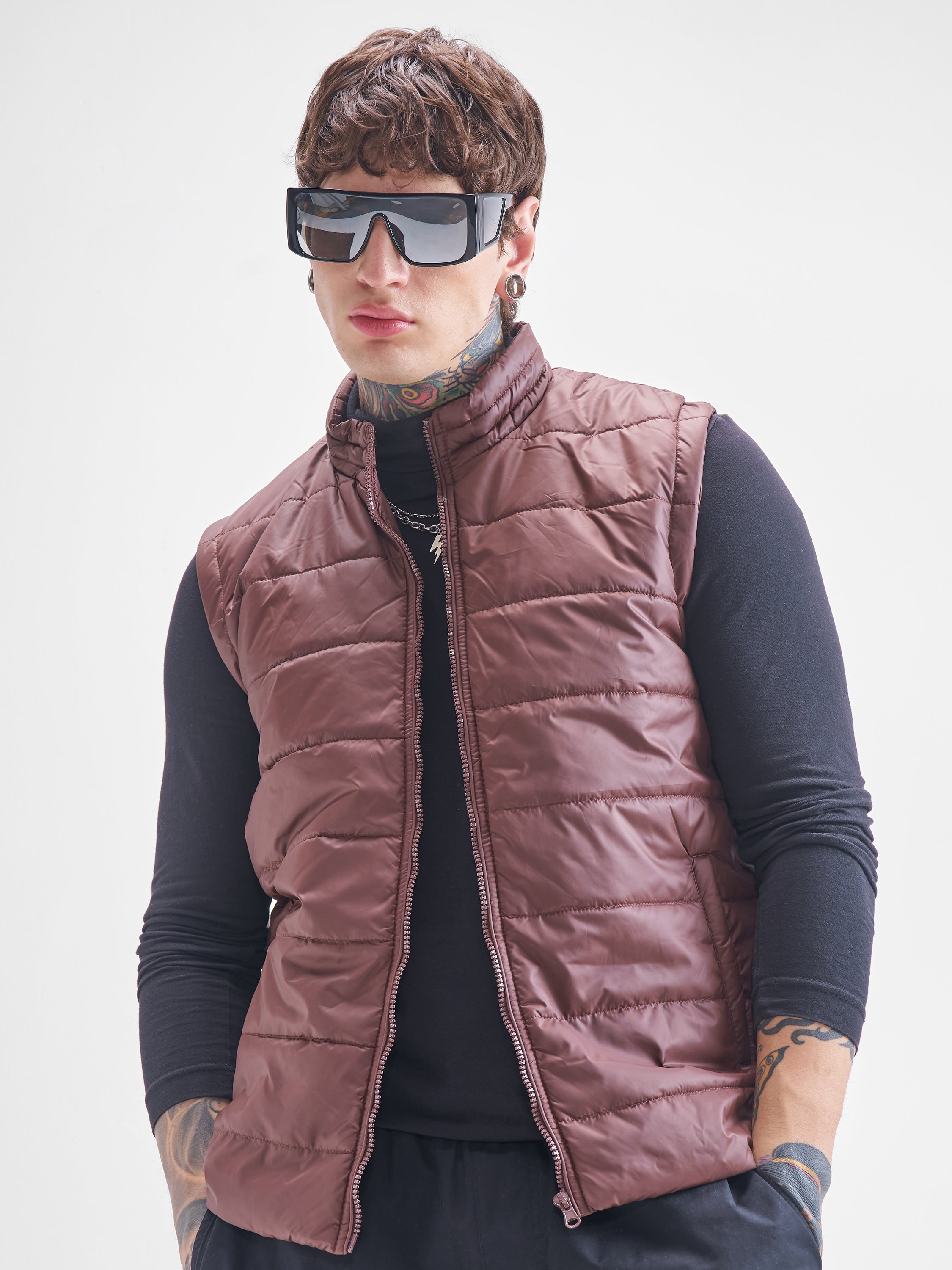 Purple By Highlander Men Brown Solid Puffer Jacket - Brown - Image 1