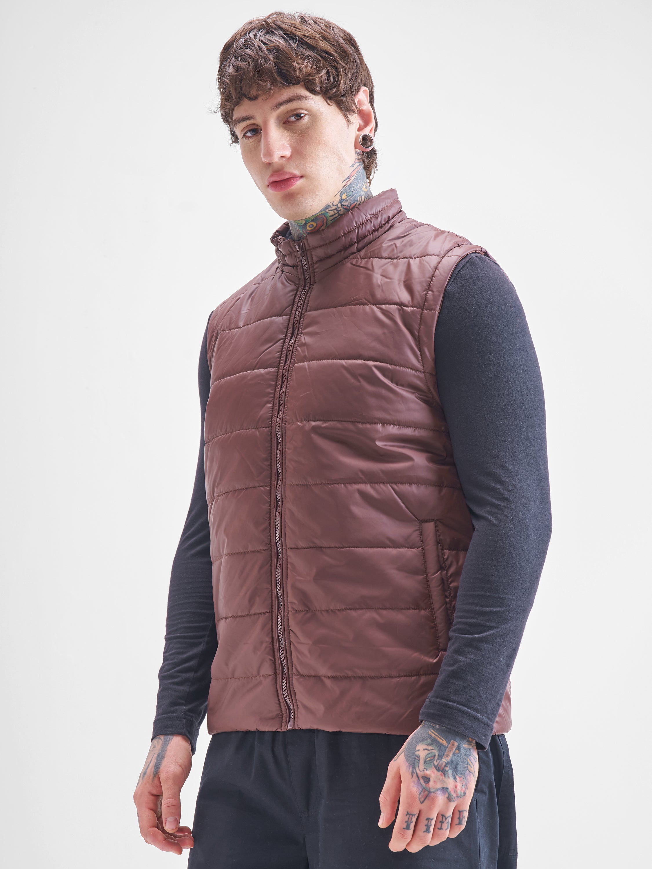 Purple By Highlander Men Brown Solid Puffer Jacket - Brown - Image 4