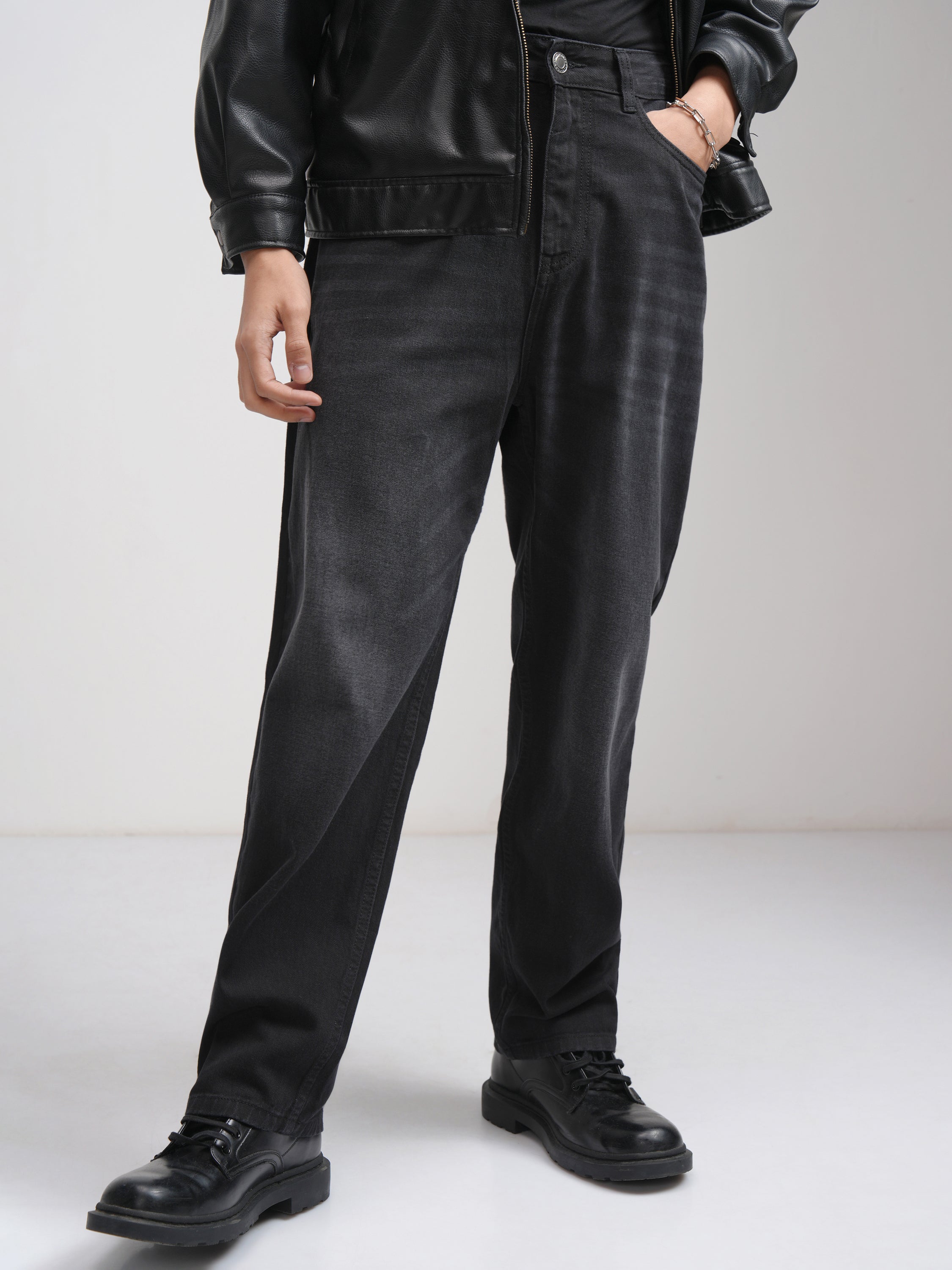 Purple By Highlander Men Black Relaxed Fit Jeans - Black - Image 1