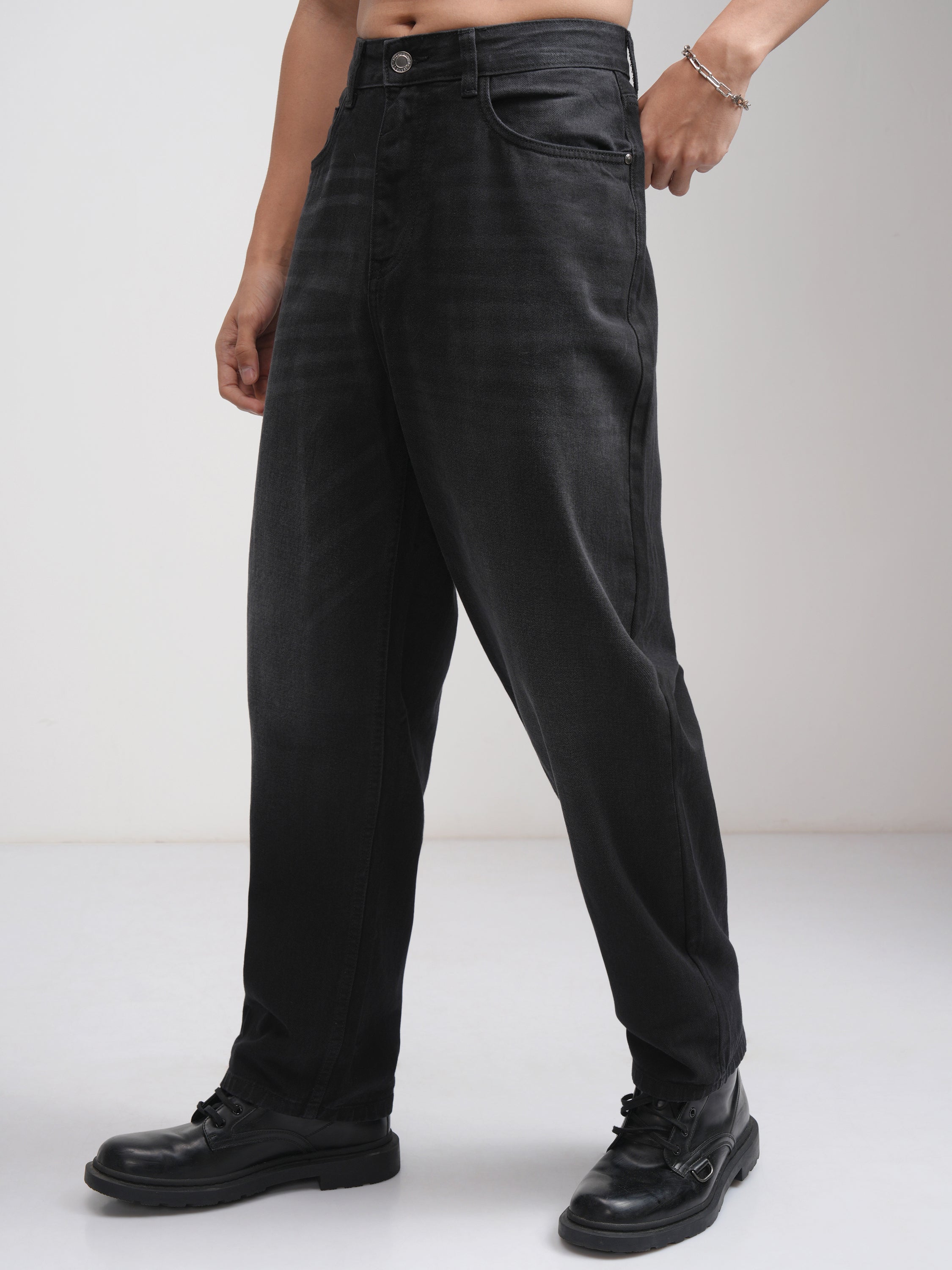 Purple By Highlander Men Black Relaxed Fit Jeans - Black - Image 4