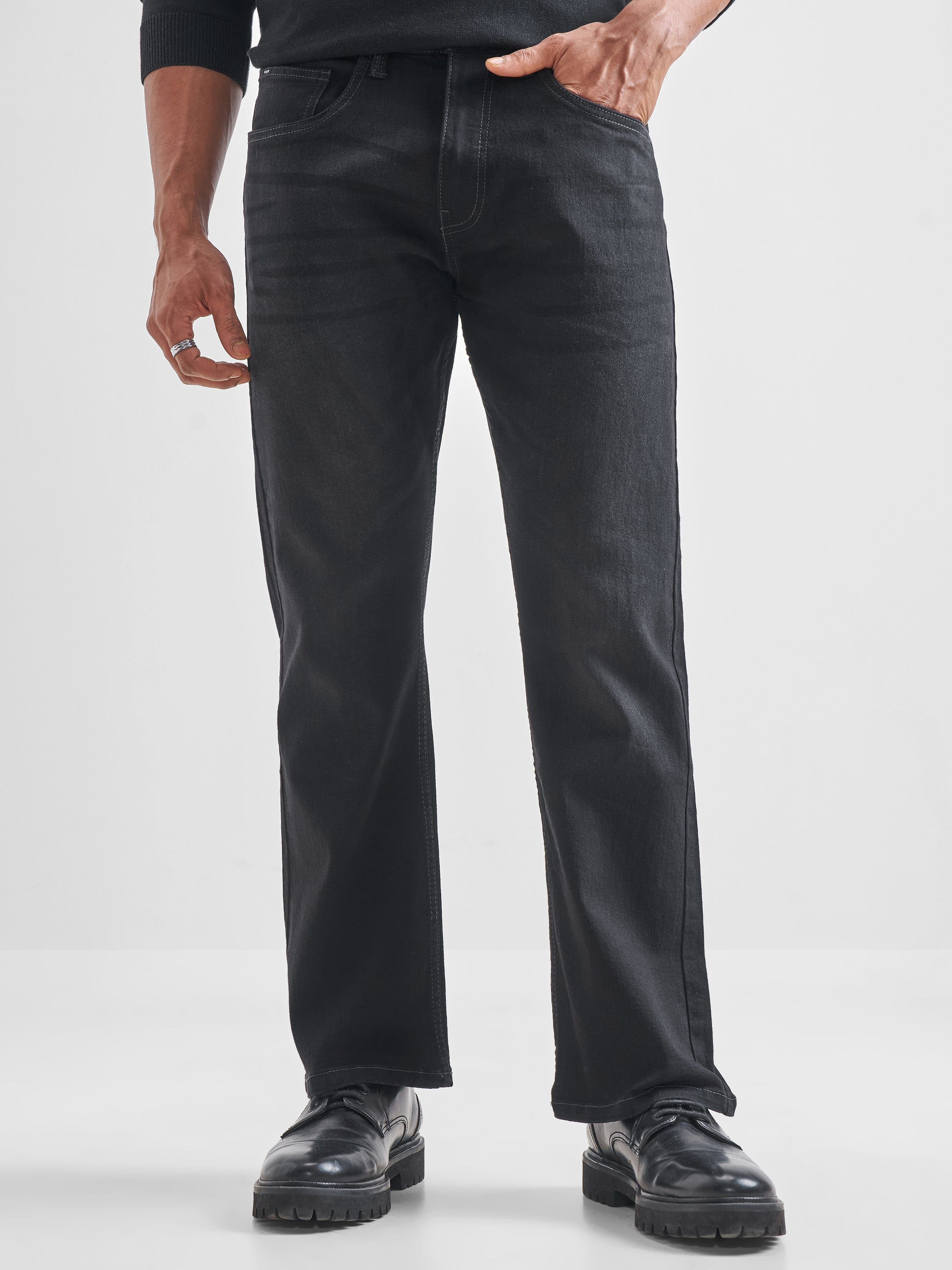 Purple By Highlander Men Grey Straight Fit Stretchable Jeans - Grey - Image 1