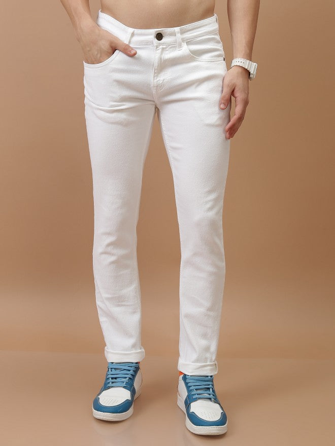 Highlander Men White Skinny Fit Stretchable Jeans - White - Image 1