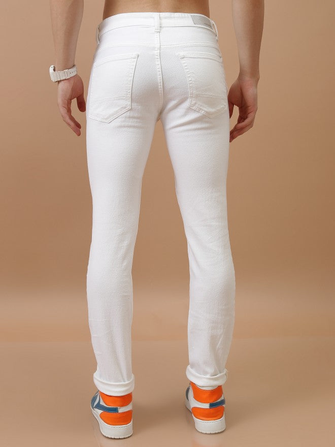 Highlander Men White Skinny Fit Stretchable Jeans - White - Image 3