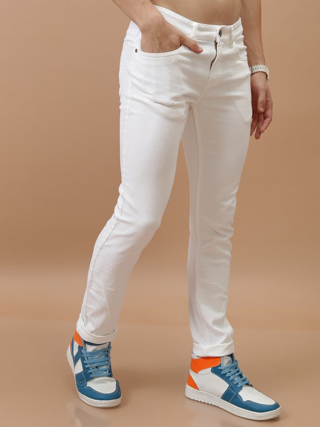 Highlander Men White Skinny Fit Stretchable Jeans - White - Image 6