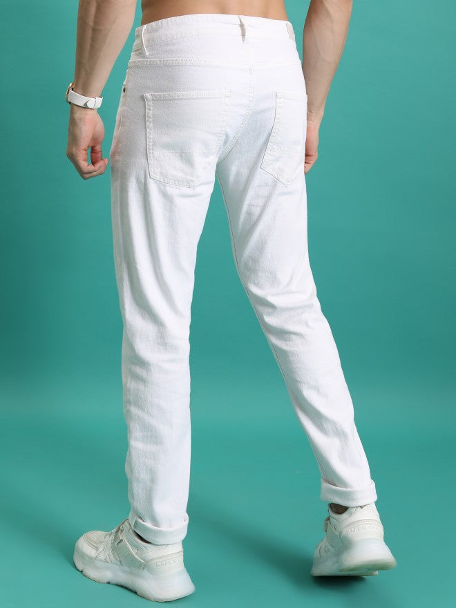 Purple By Highlander Men White Tapered Fit Stretchable Jeans - White - Image 3