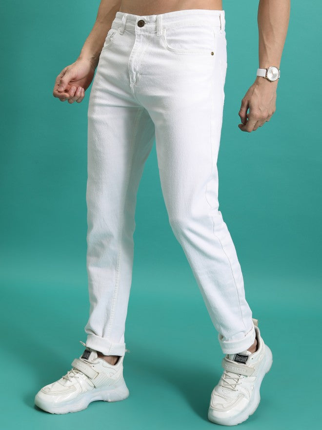 Purple By Highlander Men White Tapered Fit Stretchable Jeans - White - Image 4