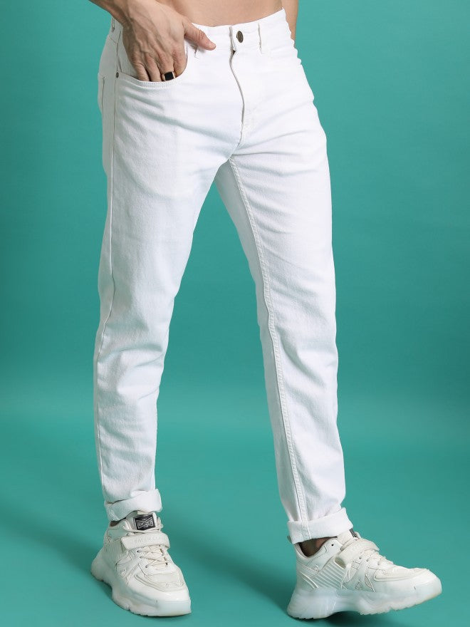 Purple By Highlander Men White Tapered Fit Stretchable Jeans - White - Image 6