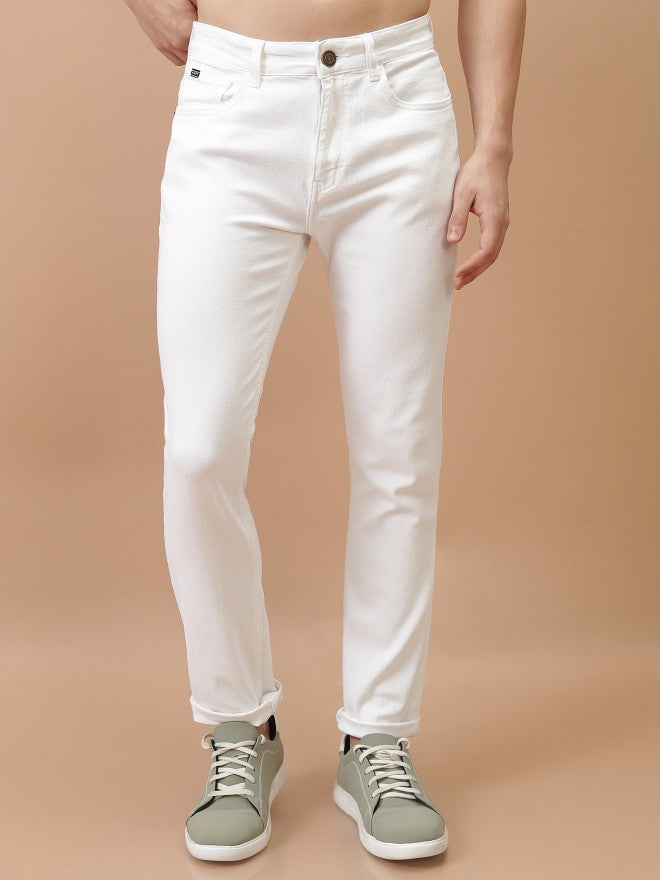 Purple By Highlander Men White Tapered Fit Stretchable Jeans - White - Image 1