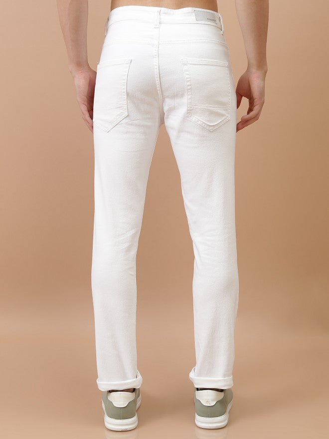 Purple By Highlander Men White Tapered Fit Stretchable Jeans - White - Image 3