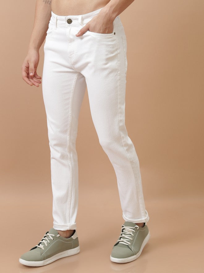 Purple By Highlander Men White Tapered Fit Stretchable Jeans - White - Image 4