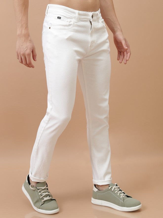 Purple By Highlander Men White Tapered Fit Stretchable Jeans - White - Image 6