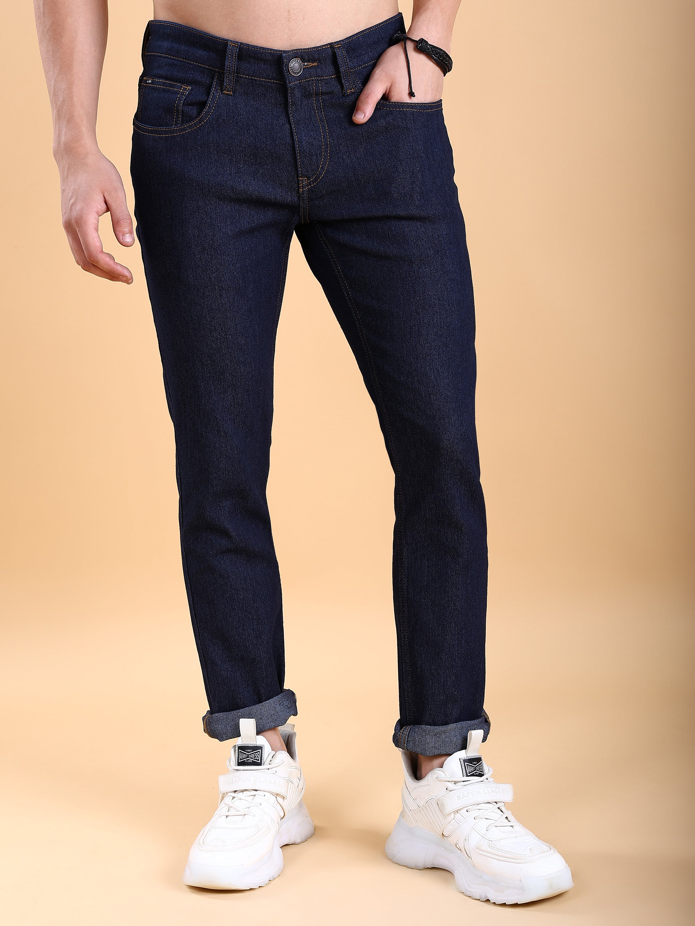 Purple By Highlander Men Blue Tapered Fit Stretchable Jeans - Blue - Image 1