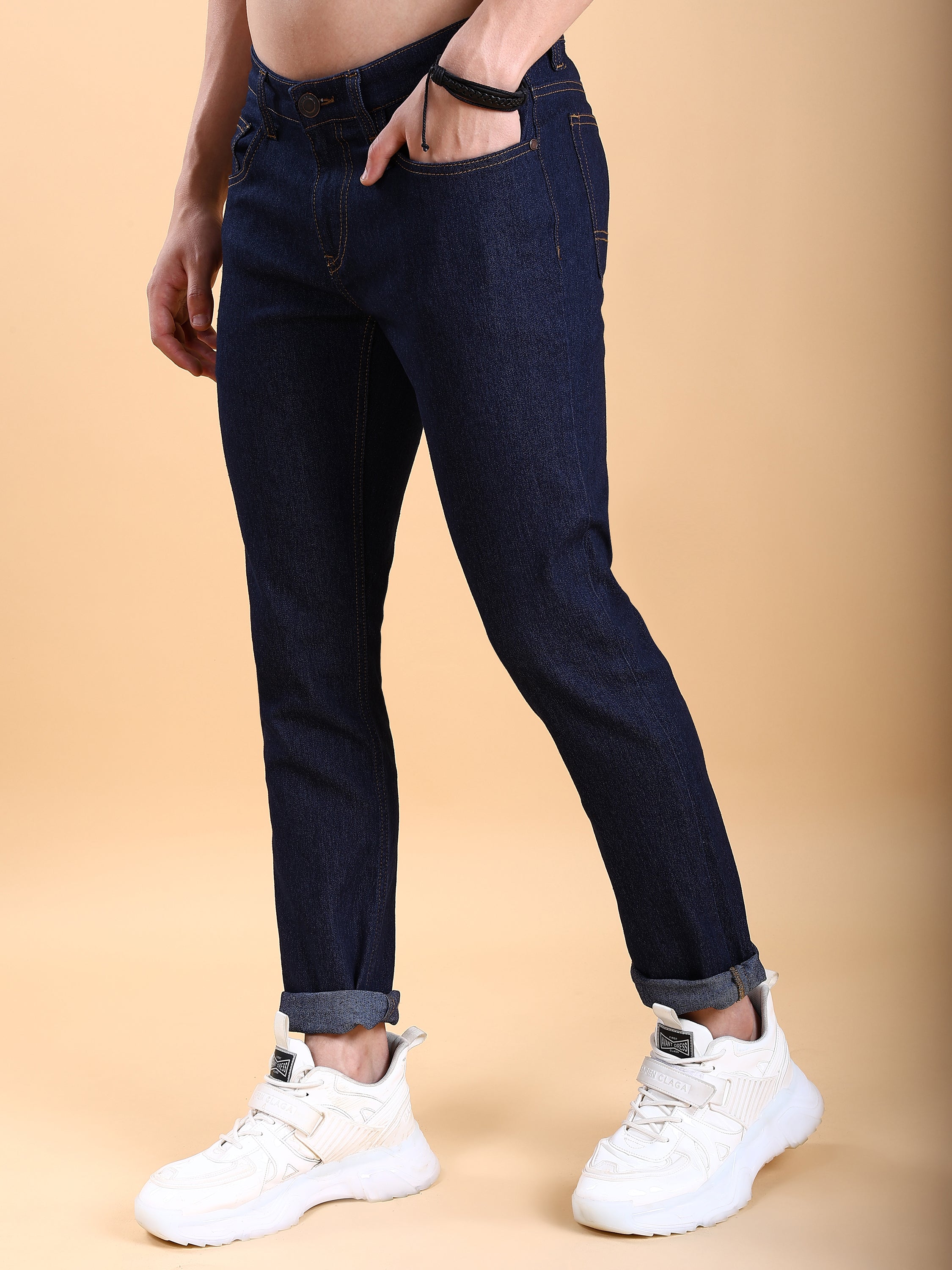 Purple By Highlander Men Blue Tapered Fit Stretchable Jeans - Blue - Image 4
