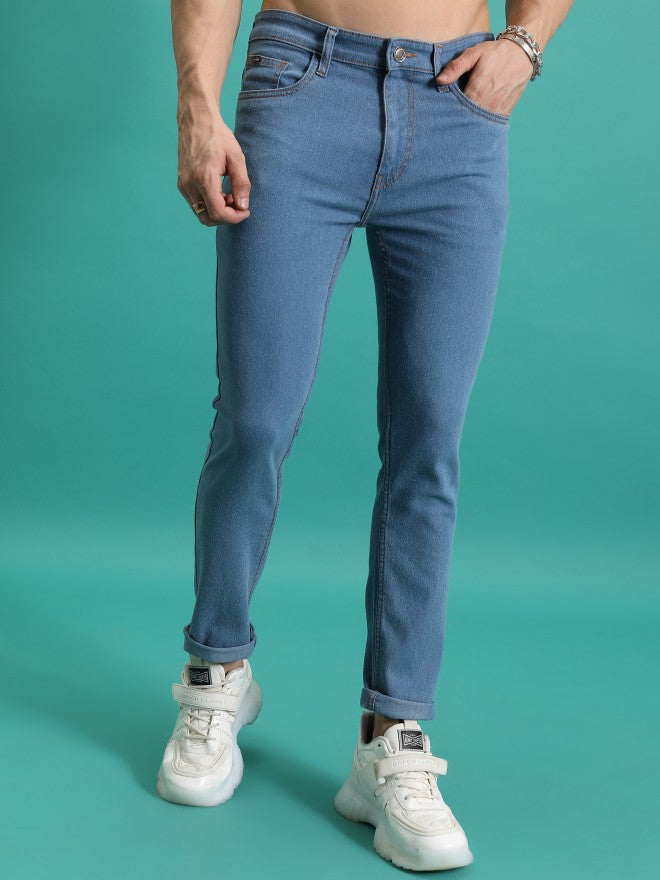 Highlander Men Light Blue Skinny Fit Stretchable Jeans - Blue - Image 1