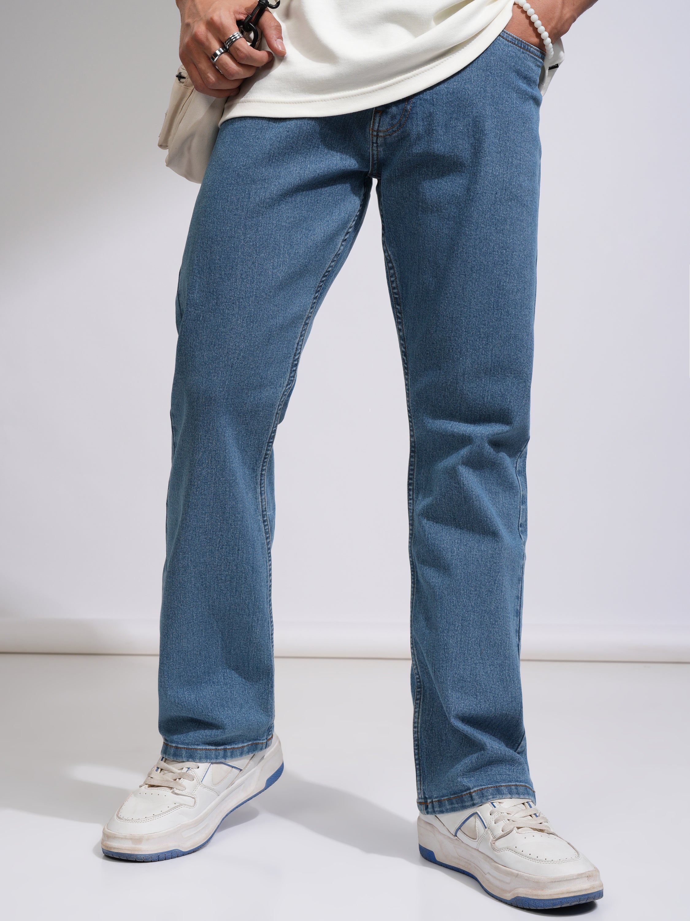 Purple By Highlander Men Blue Bootcut Stretchable Jeans - Blue - Image 1