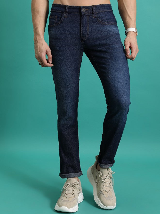 Purple By Highlander Men Blue Tapered Fit Stretchable Jeans - Blue - Image 1