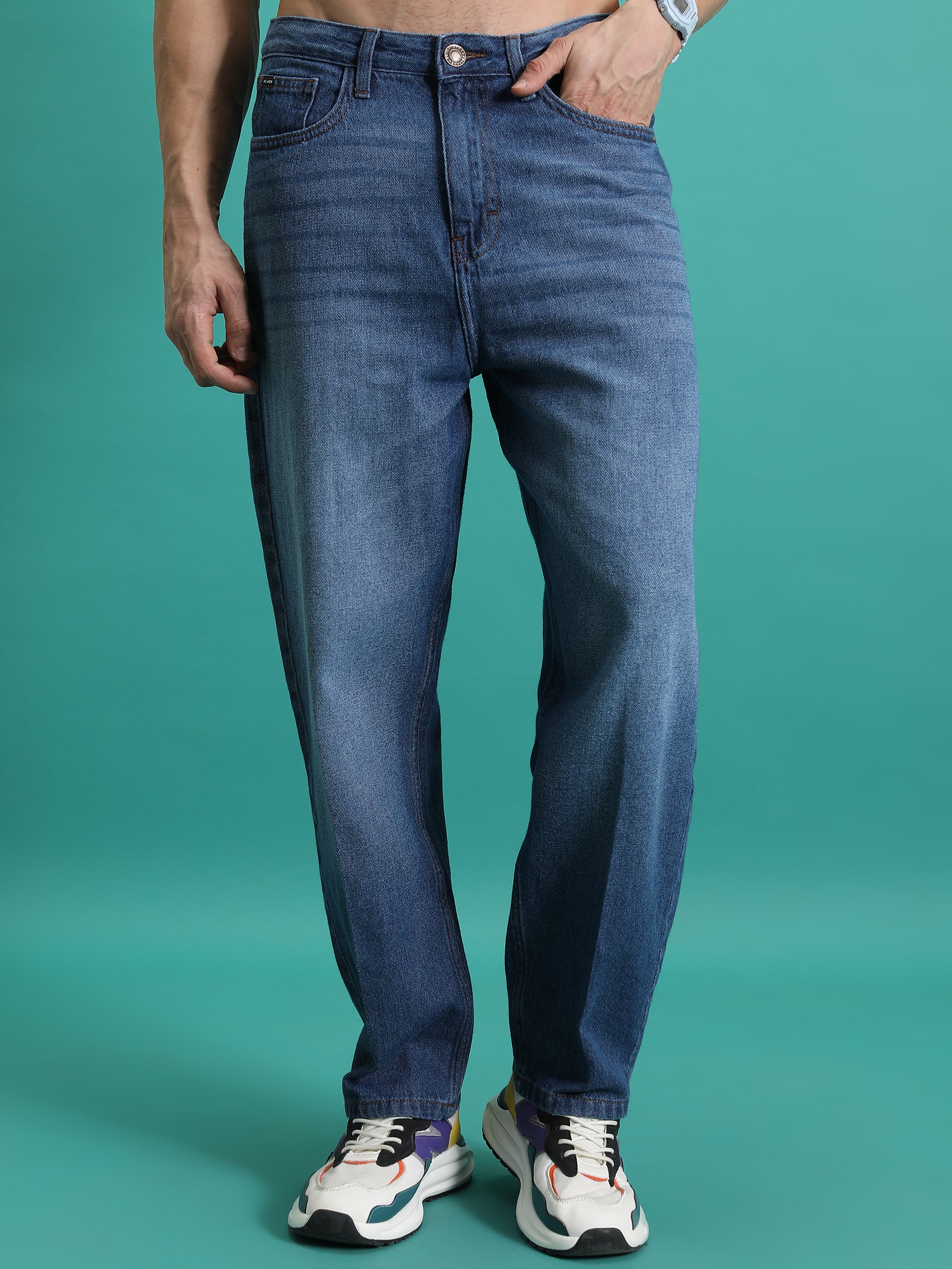 Purple By Highlander Men Blue Relaxed Fit Jeans - Blue - Image 1
