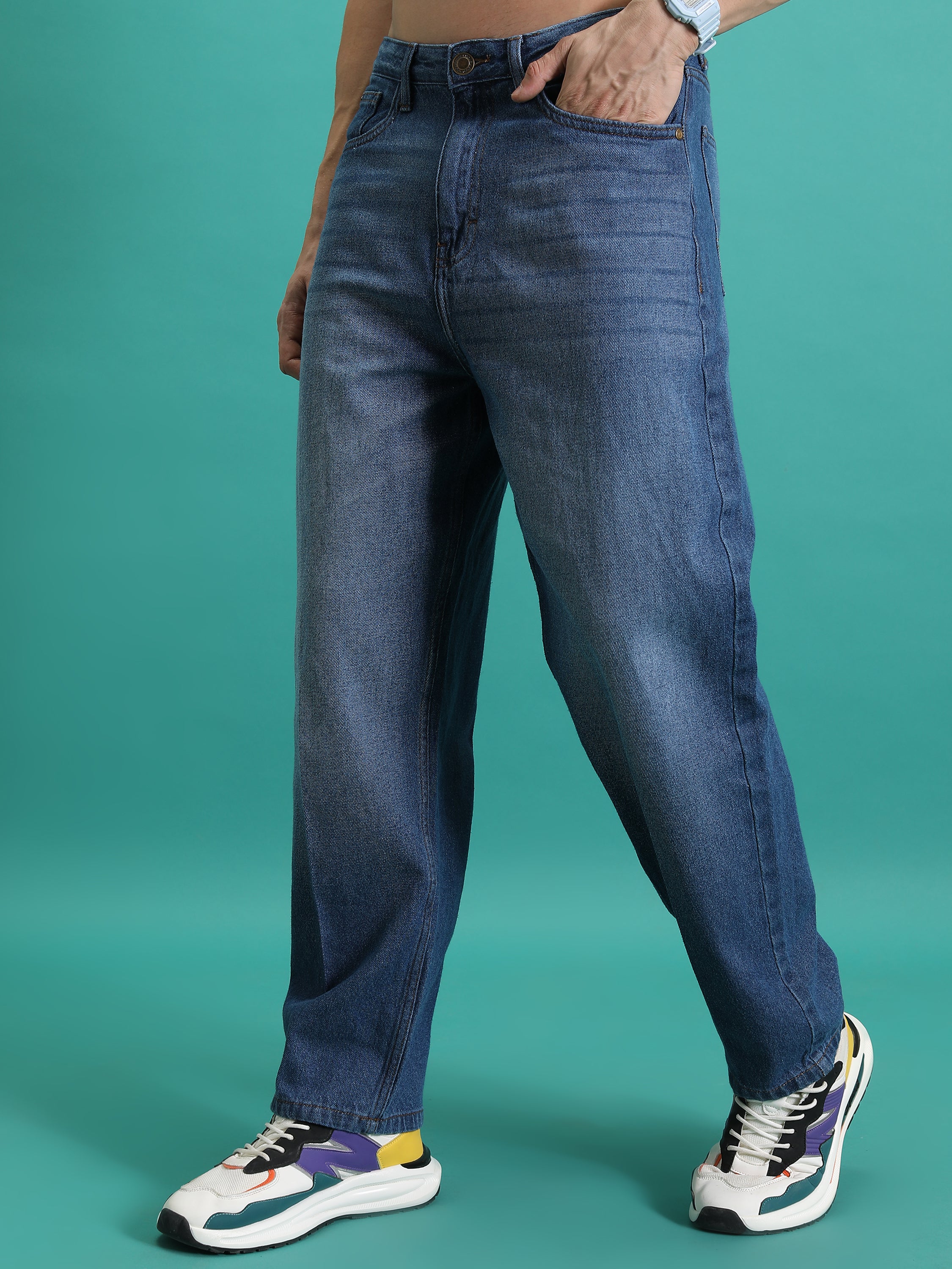 Purple By Highlander Men Blue Relaxed Fit Jeans - Blue - Image 4