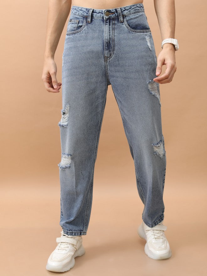 Purple By Highlander Men Blue Relaxed Fit Highly Distressed Jeans - Blue - Image 1