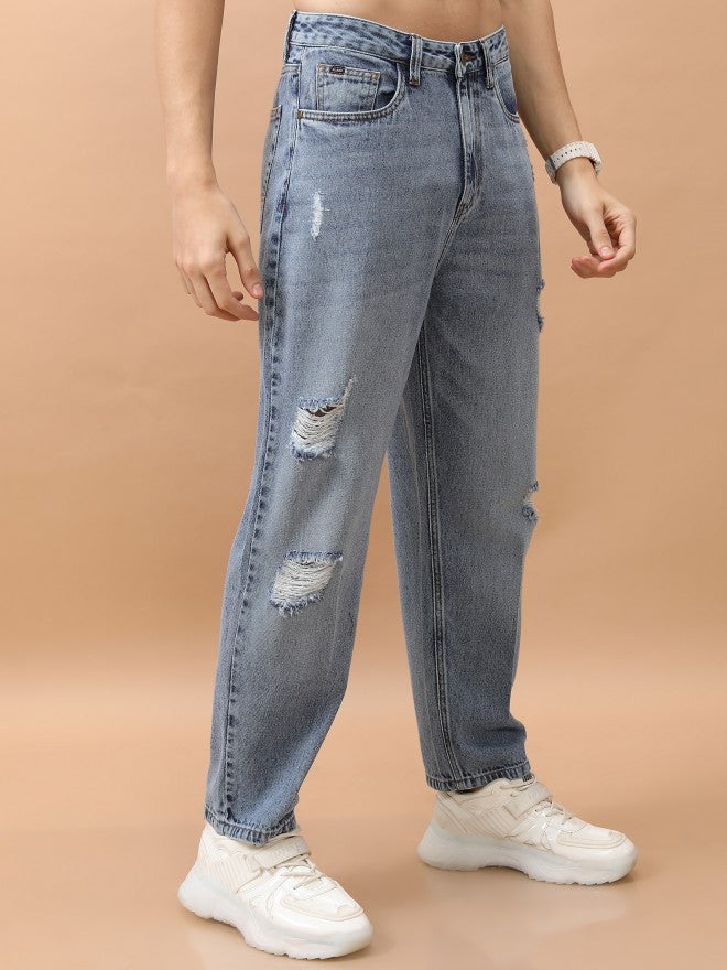 Purple By Highlander Men Blue Relaxed Fit Highly Distressed Jeans - Blue - Image 6