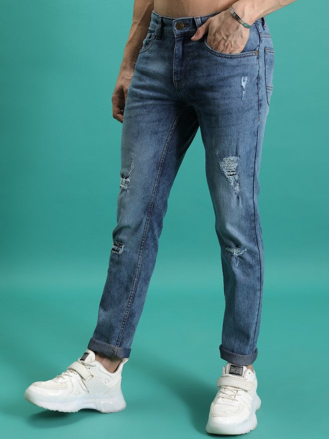 Highlander Men Light Blue Skinny Fit Highly Distressed Stretchable Jeans - Blue - Image 4