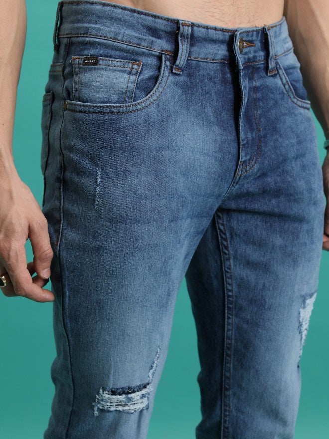 Highlander Men Light Blue Skinny Fit Highly Distressed Stretchable Jeans - Blue - Image 5