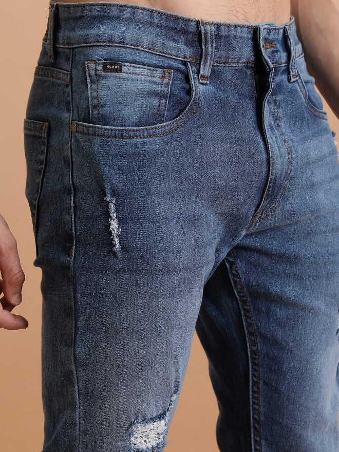 Highlander Men Light Blue Tapered Fit Highly Distressed Stretchable Jeans - Blue - Image 5